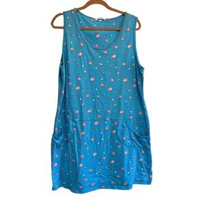 Dockers XL Fish Print Coastal Nightgown Blue Sleeveless Lounge Dress Aquatic